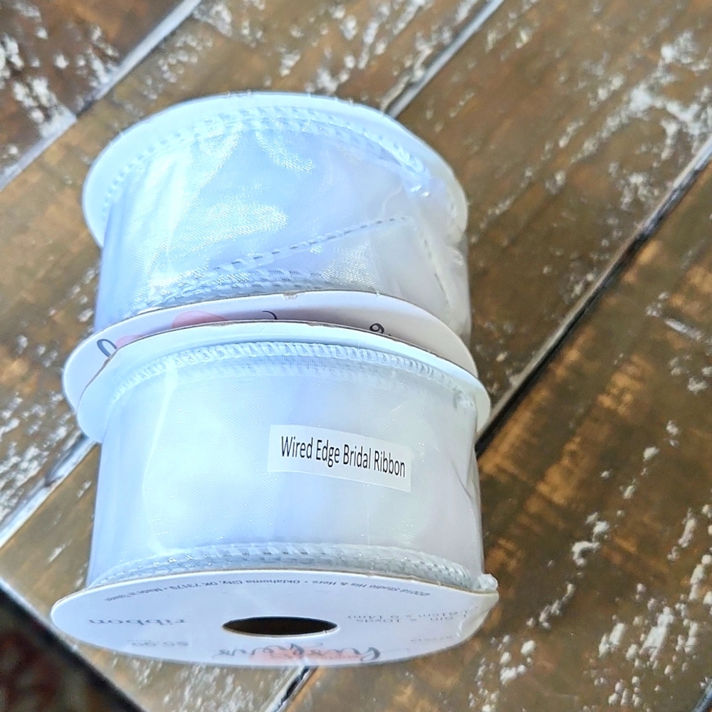 Studio his & hers wired edge bridal ribbon, white 10 yards.
